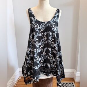 Free People Black & White Floral Lace-Trim Slip Chemise